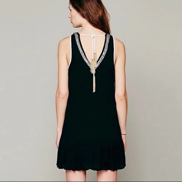 Free People Crazy For Love Dress Black Embroidered Beaded V-Neck Women’s Small - Picture 2 of 10